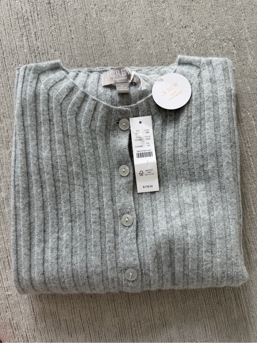 J. Crew Light Gray Ribbed Cashmere Cardigan - Picture 9 of 9